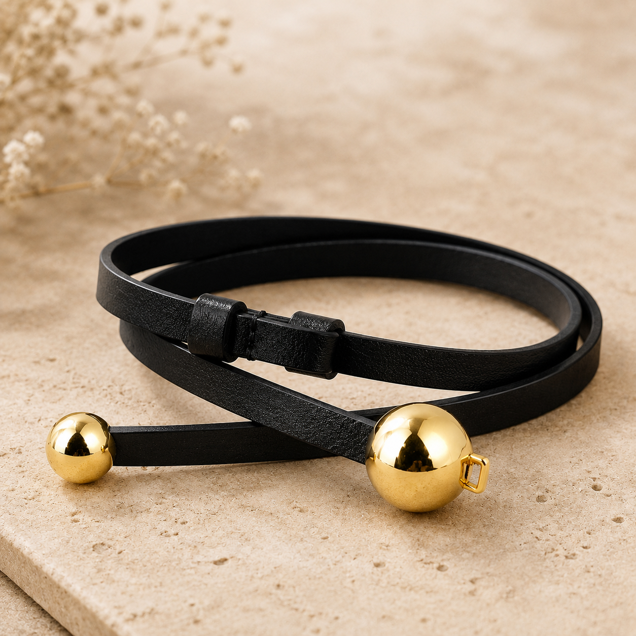 Black double buckle belt